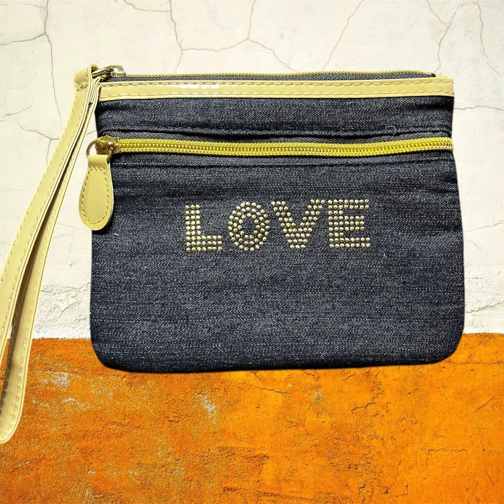 MODELLA Dark Blue Denim Makeup/Cosmetic Bag w/wristlet